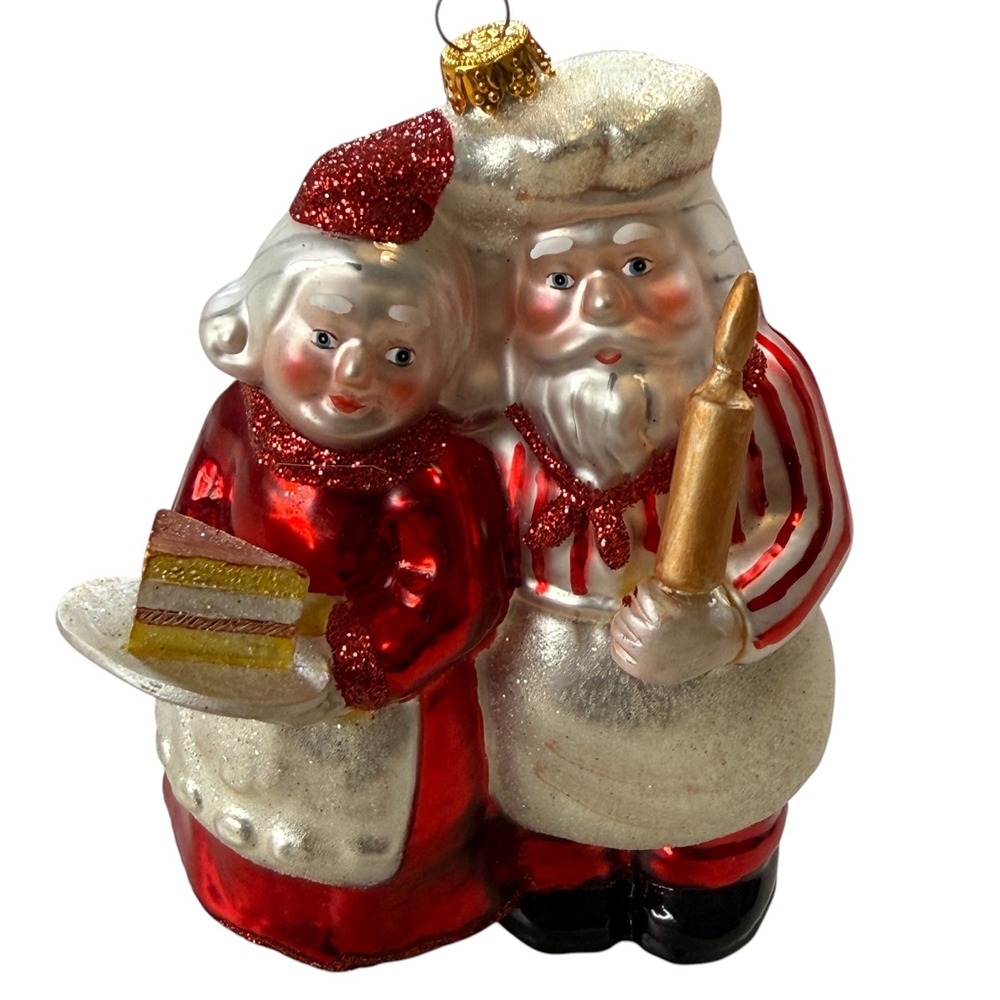Mr and Mrs Claus Baking Glass Christmas Ornament Santa Mrs Claus Cake RollingPin